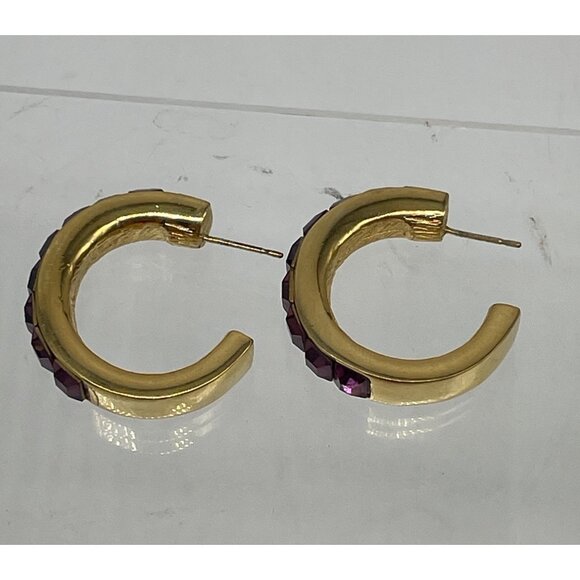 Givenchy Gold-Plated Hoop Earrings With Amethyst-Colored Crystal Accents - Picture 5 of 7